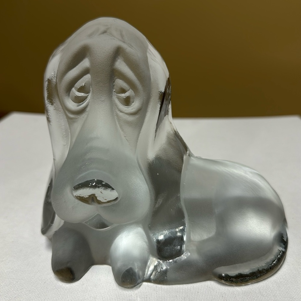 VIKING GLASS Frosted Hound Dog Paperweight Bookend 5.75" x 6"